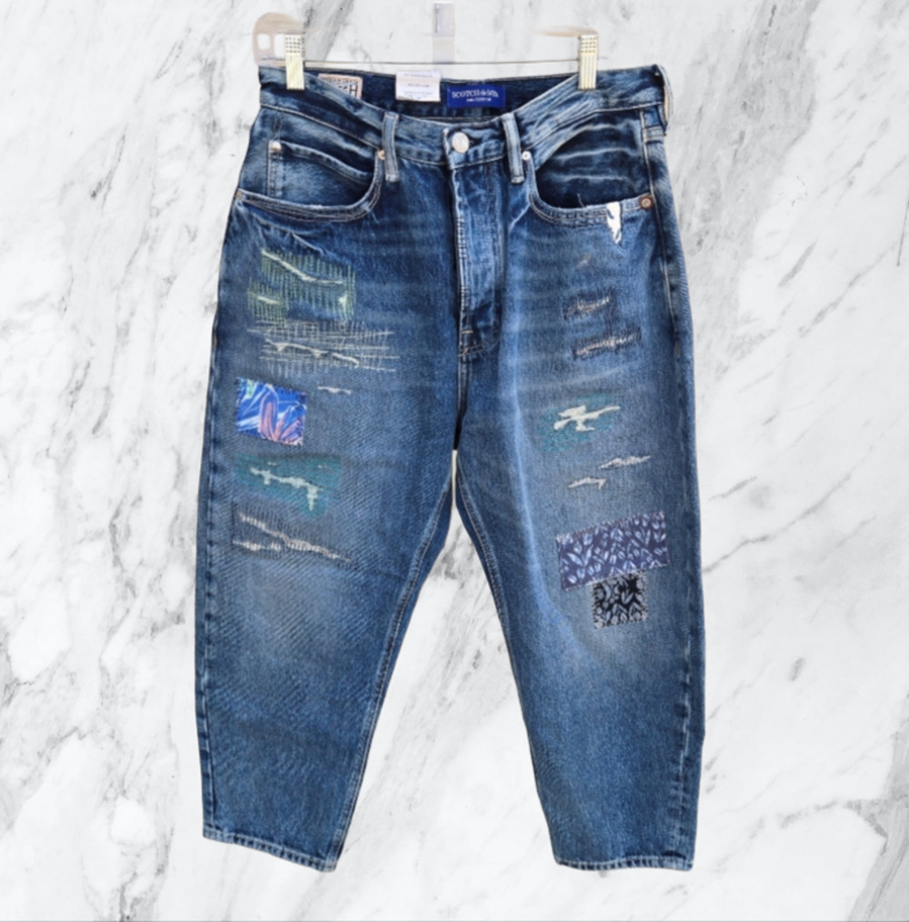 Tags Scotch & Soda The Strand Super Wide Fit Jeans Patched Embroidered Boho 32